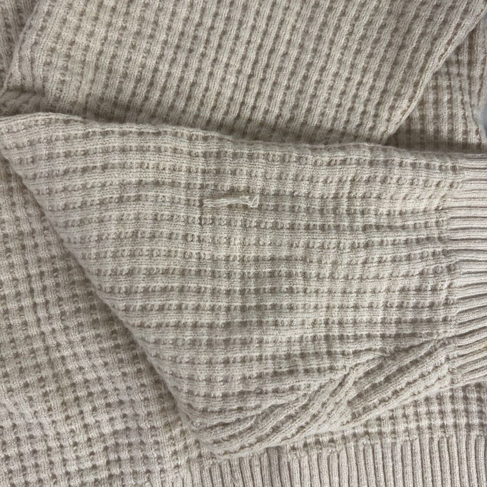 NIA WAFFLE KNIT STRETCH HENLEY NATURAL BEIGE TAN LONG SLEEVE PULLOVER MEDIUM M - Picture 5 of 6